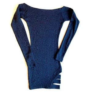 Sexy Mini Dress Blue Off Shoulder Long Sleeve